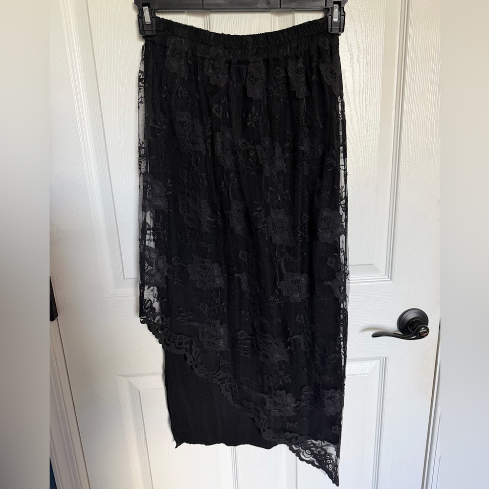 Bryan Emerson Vintage Black Lace Overlay Long Skirt OS